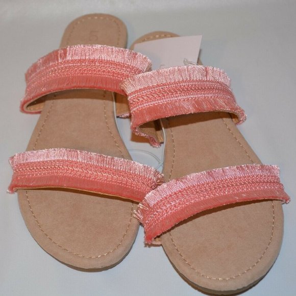 LC Lauren Conrad Shoes - Summer slides sandals fringe double two strap pink coral kohl's LC LAUREN Sz 7 8